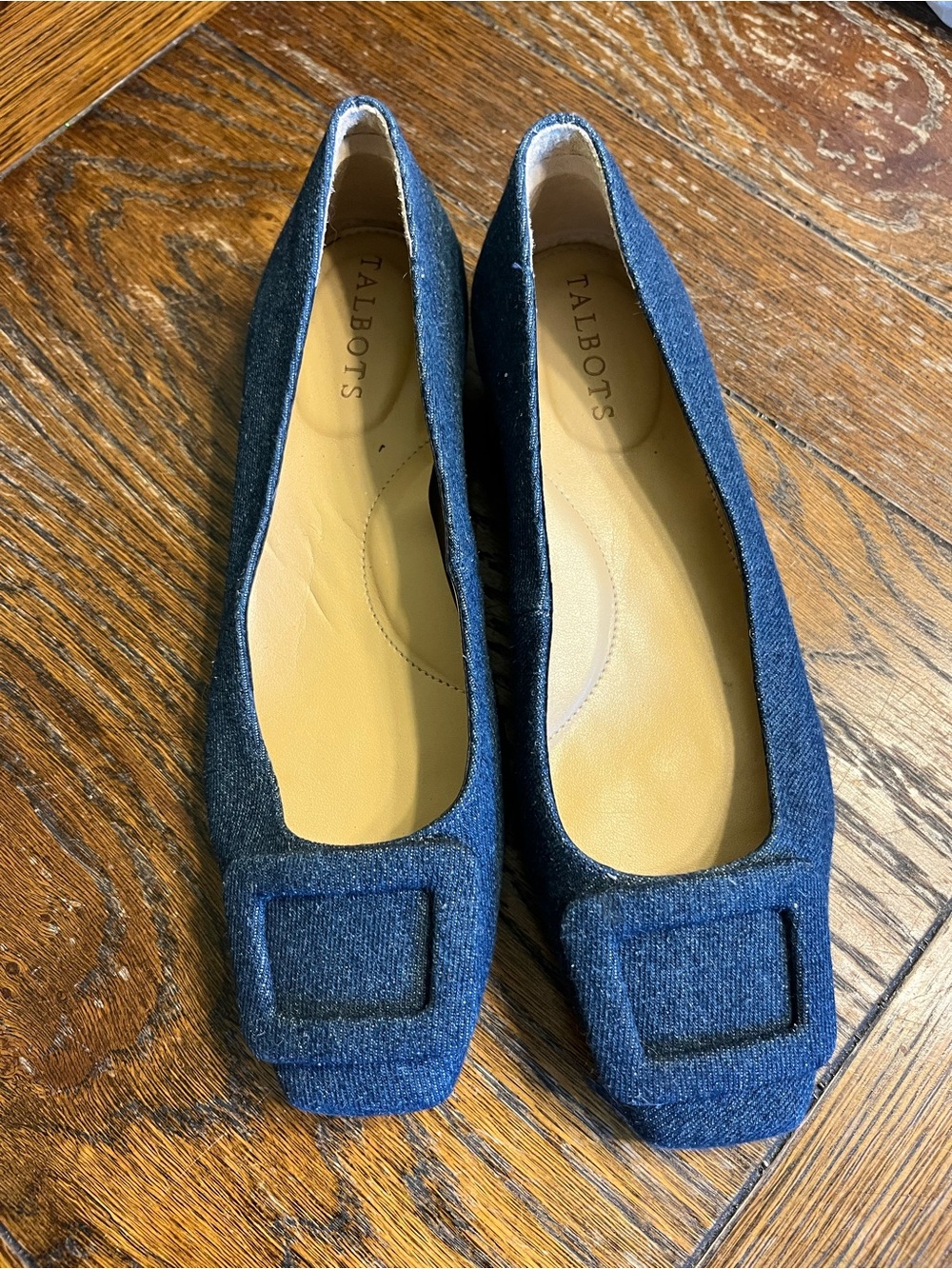 Talbots Denim Blue Square-Buckle Flats 6.5
